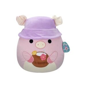 Squishmallows Peter the Pig w/ Coconut Drink Purple Hat NWT Original Tag